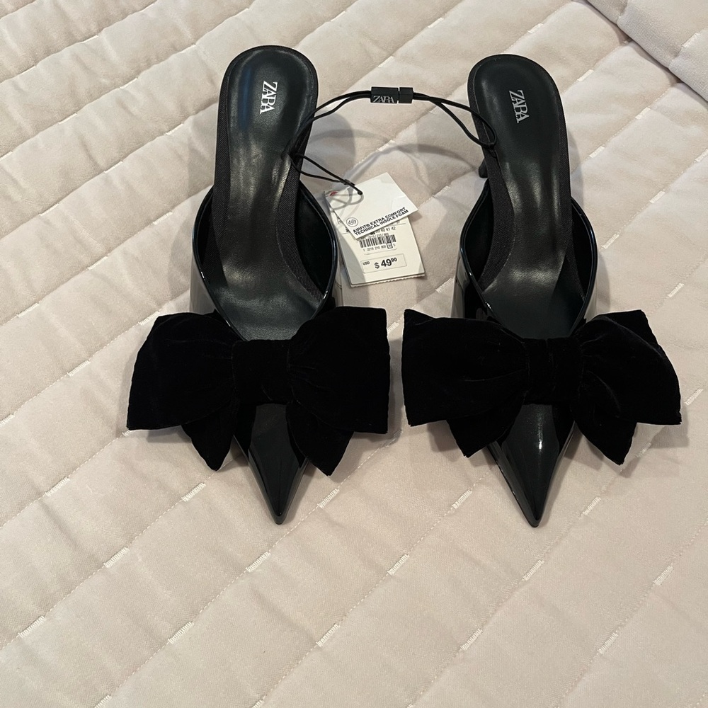 Zara Velvet Bow Kitten Heels